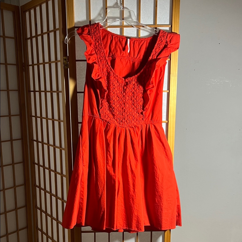 Free People Medium M Vibrant Red Sleeveless Dress with Ruffles